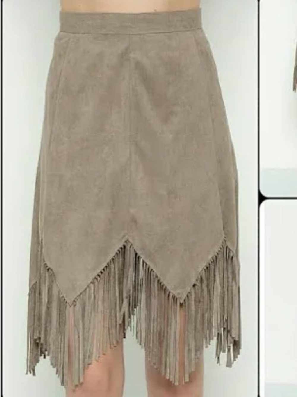 Esley Taupe Fringe Suede Asymmetrical Skirt